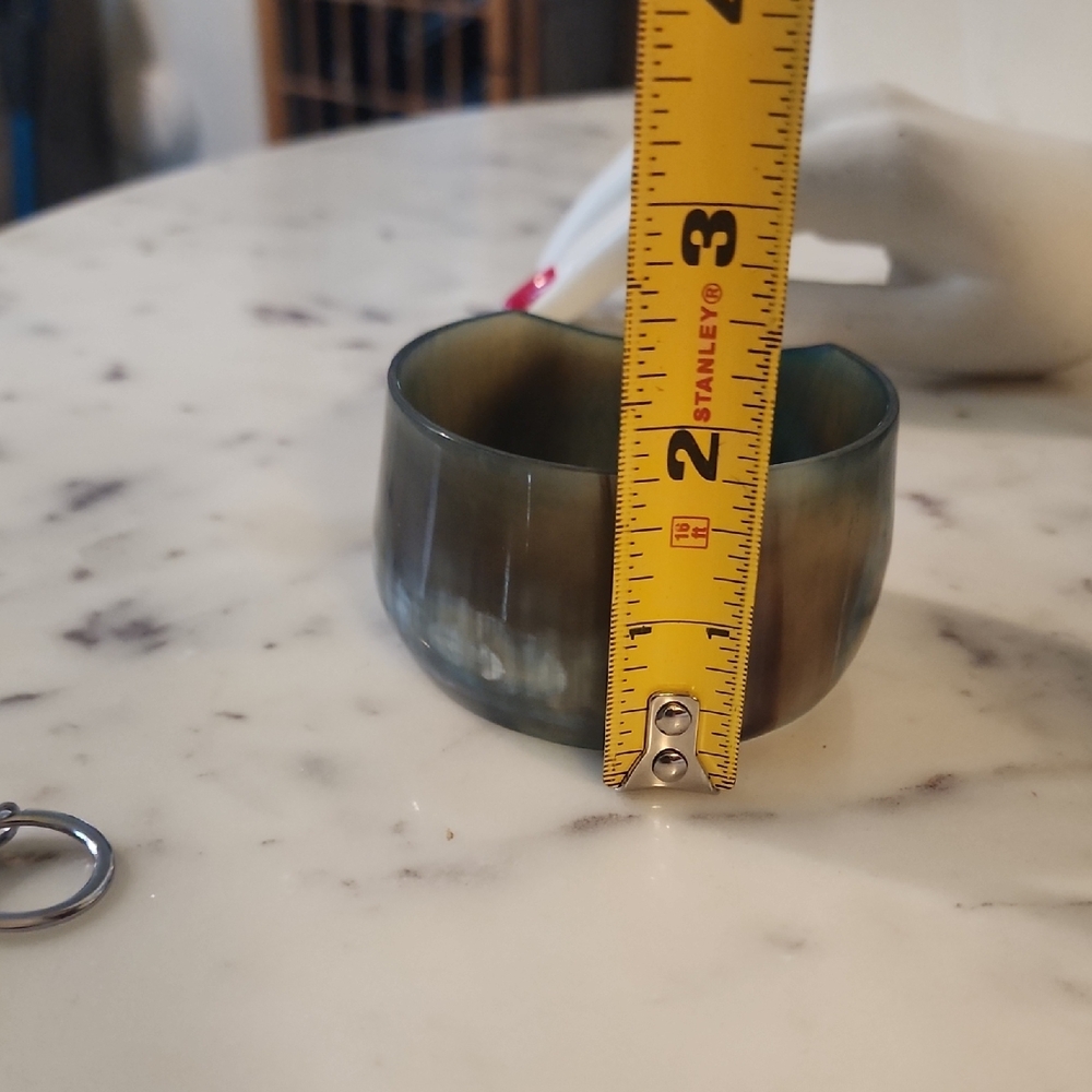 Natural Buffalo Horn Blueish |Wide Bangle Bracelet - Picture 6 of 6